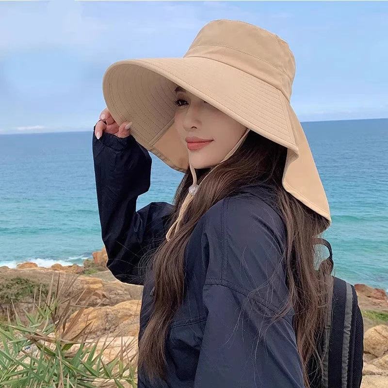 Women Sun Hat Anti-UV UPF 50+ Hiking Fishing Hats Wide Brim Foldable Summer Beach Hat with Neck Cover Outdoor Visor Caps