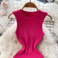 Summer Knitted Bodycon Sexy Dress 2026 O Neck Sleeveless Ruffled Party Sundress High Street Elastic Slim Short Dress