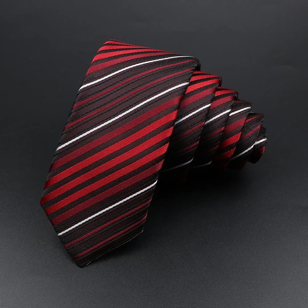 Men's Classic Skinny Stripe Necktie Red Navy Blue Ties Jacquard Woven Solid Plaid Dots Tie Daily Wear Cravat Wedding Party Gift