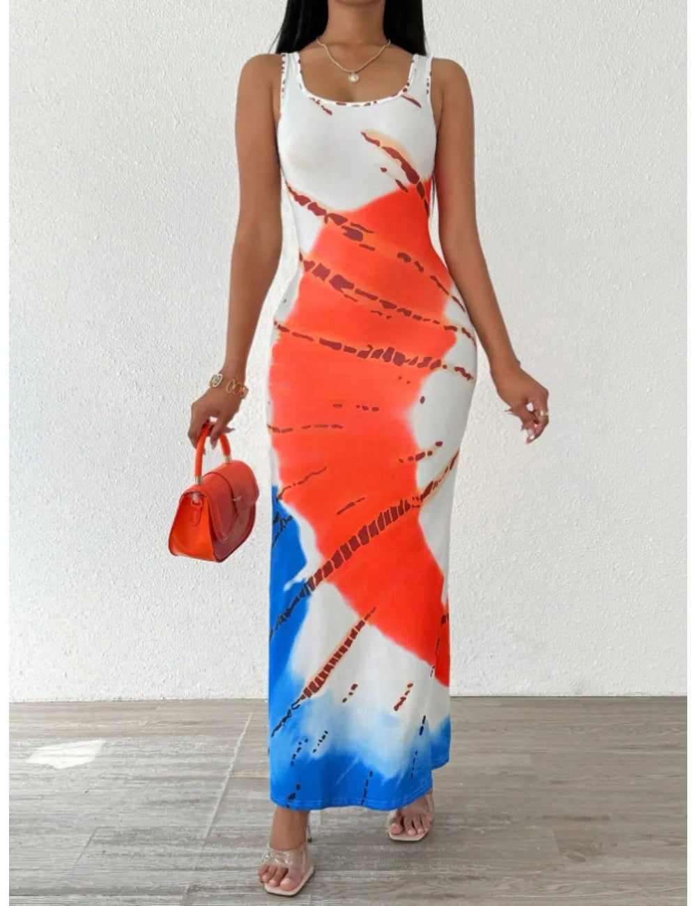 Elegant plus-size printed tie-dye dress for women
