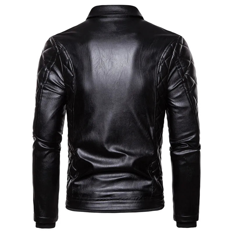 New Winter Fleece Motorcycle Leather Jacket Men Turn Down Fur Collar Slim Fit Warm PU Bomber Jackets Coats Mens Moto Biker Coat