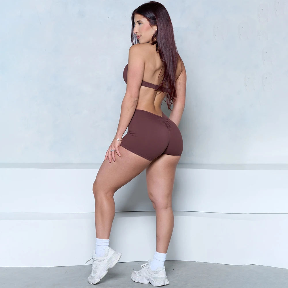 Pchee Bum Backless Twist Front Scrunch Butt Romper Sporty Short Jumpsuit Push Up Butt Playsuit Women Gym One Piece Yoga Set