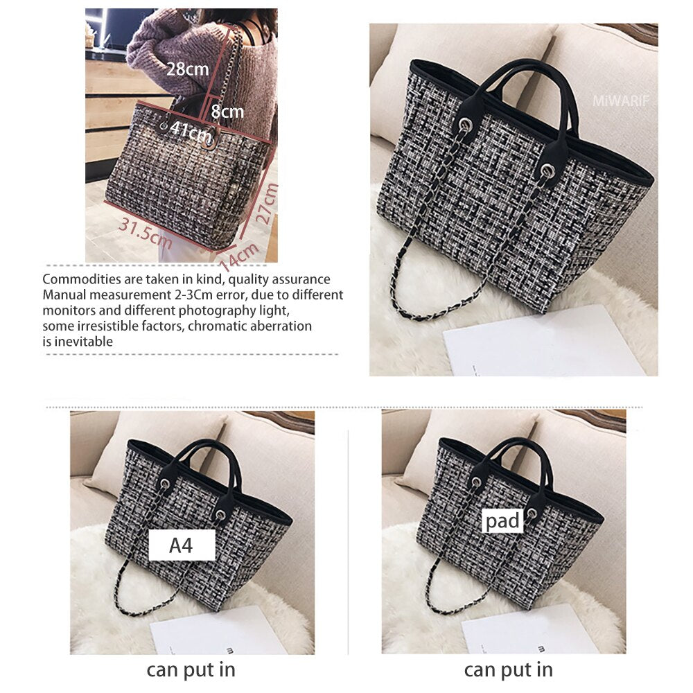 Summer Large Capacity Women Chain Bag Handbags For Female Fashion Shoulder Luxury Designer Tote Ladies Hand Bags Canvas