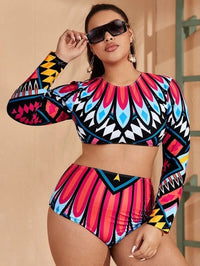 African Print Style Bathing Suit Tribal Swimsuit Long Sleeves Women Swimwear Totem Summer Beachwear Plus Size Swim Wear Maillot