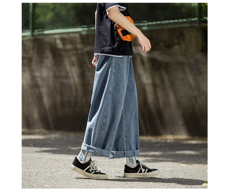 Men's Jeans Hip Hop Streetwear Skateboard Neutral Denim Trousers Men Jeans Wide Leg Denim Cargo Jean Pants Loose Straight Baggy