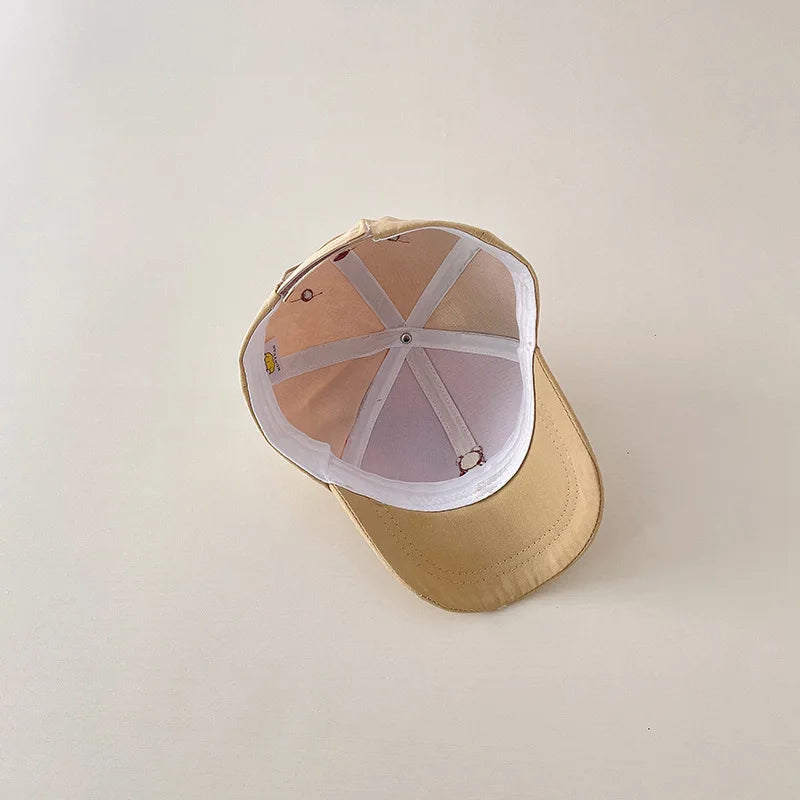 Korean Cute Baby Hat With Ears Cartoon Bear Embroidery Cotton Baseball Cap For Boys Girls Spring Summer Adjustable Kids Sun Hats