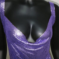 Sexy Metallic Sequin Mini Dress For Women Backless Cocktail Club Glitter Low Cut Halter Dress Rave Party Nightclub Dresses