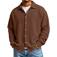 Men Casual Button Down Shirt Long Sleeve Collar Shirt Waffle Texture Loose Fit Fashion Men Top Trendy Outfit Daily Wear