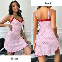 Women's Nightdress Sexy Love Pattern Lace V Neck Camisole Slim Fit Sleeveless Summer Pajamas Loungewear
