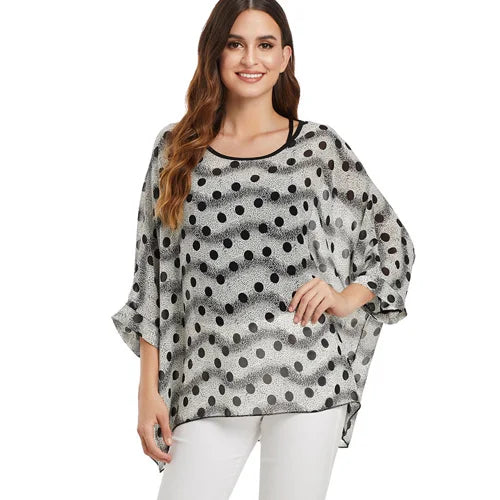 BHflutter White Blouse Shirt Women Fashion Batwing Casual Summer Tops Tees Ladies Print Chiffon Blouses Streetwear Plus Size