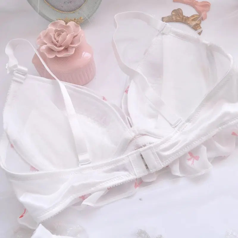 Sweet little fresh deep V thin cup underwear hollow flowers embroidery bra set with large size lingerie with underpants suit