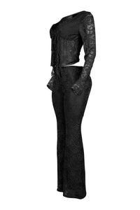 2025 Women's Set Long Sleeve Lace See Through Shirt + Long Pants Street Evening Sexy Two 2Piece Sets Outfits Tracksuit