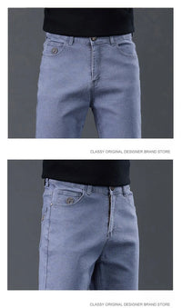 Male Brand Jeans Clothing Light Luxury Stretch Looes Fit Pants Comfortable Soft Business Fashion Straight Casual Denim Trousers