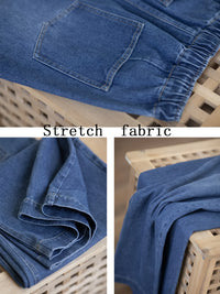 New Women's Blue Elastic Waist Denim Jeans， Casual Outdoor Denim Trousers, Suitable for Office, Vacation and Various Occasions