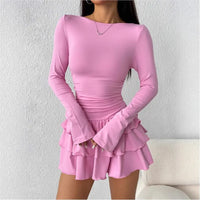 Temperament Dresses 2025 Woman Mini vestidos Simple Style Elegant French Bodycon Slim Pleated Fashion Long Sleeve Commuting Sexy