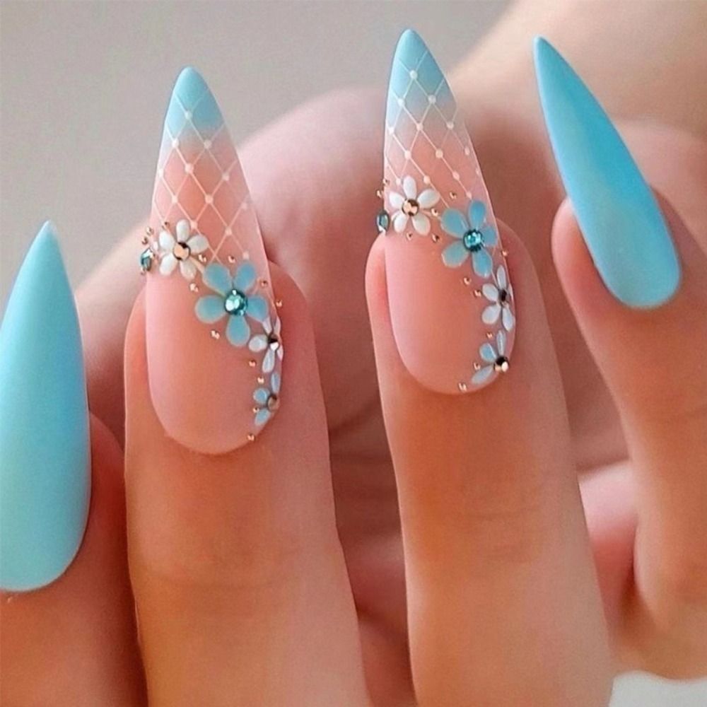 24Pcs Detachable Almond False Nails with Pearl Decoration Elegant Designs French Fake Nails Full Nail Art Tips Press On Nails