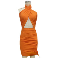 Sweet Spicy Wind Sexy Neck Skirt, Rope Side Cross Sheath Dress  V-Neck  Sheath  Summer Dress  Women