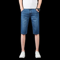New Summer Men's Denim Shorts Fashion Solid Color Casual Loose Multi-pocket Straight Five-minute Pants Elastic Knee Denim jorts
