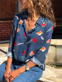 Aachoae Womens Tops and Blouses 2022 Summer Floral Print Blouse Long Sleeve Turn Down Collar Office Shirt Blusas Mujer