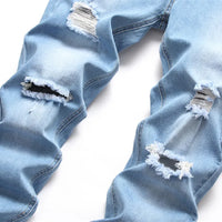Men Holes Stretch Skinny Beggar Jeans Pants Spring Street Ripped Distressed Male Pencil Denim Pants