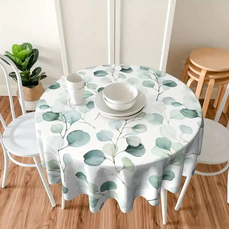 1PC Spring Lemon Tablecloths, Stain Resistant And Waterproof, Wrinkle Resistant Boho Watercolor Abstract Floral Leaves Rustic Ta
