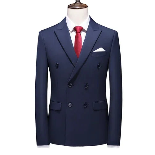 Men's Blue Double Breasted Formal Suit Jacket, Business Office Blazer, Masculino Wedding Party Dress Coat,  Slim Man Tuxedo