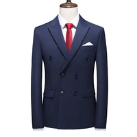 Men's Blue Double Breasted Formal Suit Jacket, Business Office Blazer, Masculino Wedding Party Dress Coat,  Slim Man Tuxedo