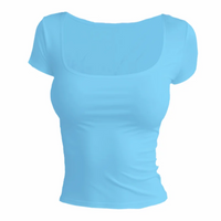 Short Sleeve T-shirt for Women Summer 2026 Solid Color Elastic Square-cut Collar slim fit Tops Sexy Y2k Street Wear Tee Fashion