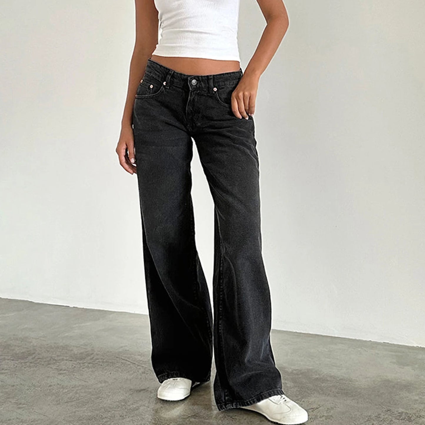 Women Harajuku y2k Low Waist Baggy Jeans Retro Fashion Loose Fit Boyfriend Straight Wide Leg Jeans Long Denim Pants Trousers
