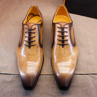 Men's Handmade Genuine Leather Oxford Shoes Black Khaki Formal Business Dress Suits Wedding Party Suitable