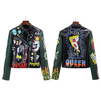 Sexy Women Spring Rivet Death Patch Fuax Leather Jackets For Punk Rock Rivet Streetwear