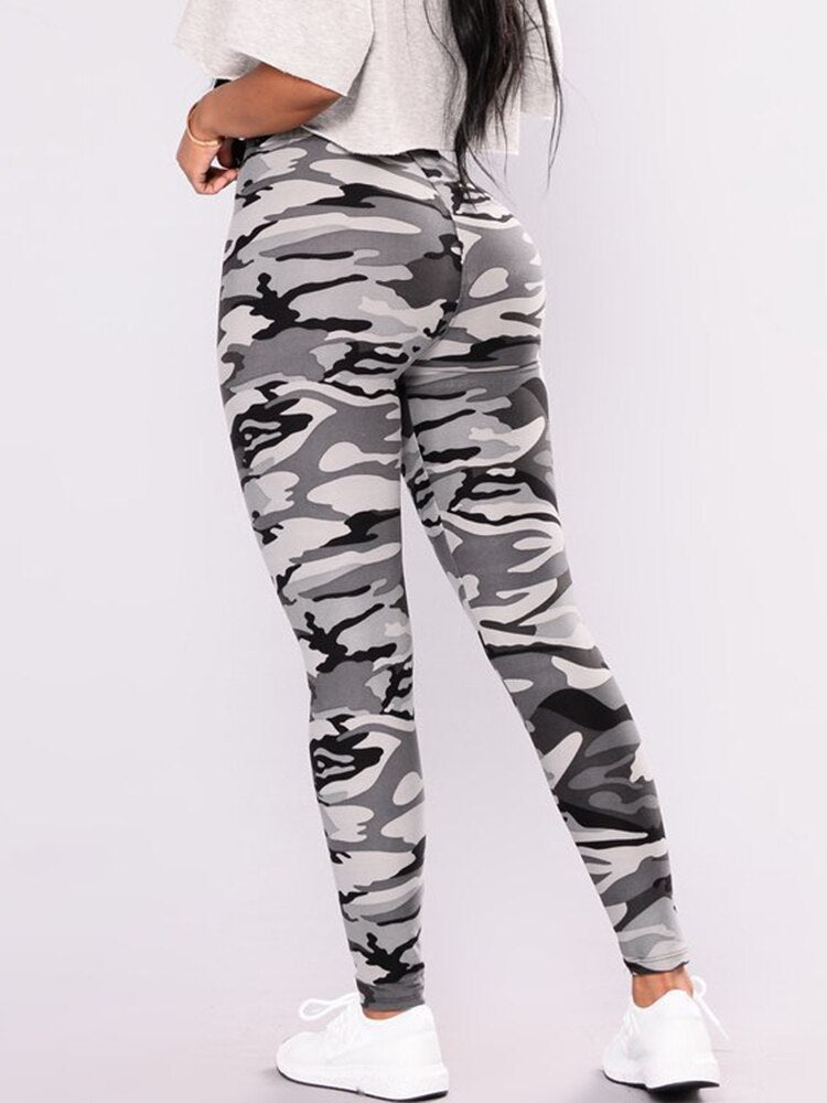 Women Print Tight Workout Camouflage Pants Push Up Leggings Fitness High Waist Trousers Gray Green Gym Clothing Dropshipping