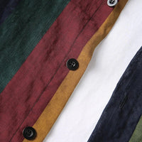 Autumn Men's Streetwear Colorful Vertical Stripes Loose Long Sleeve Shirt Leisure Fashion Retro Button-down Cotton Pockets Tops
