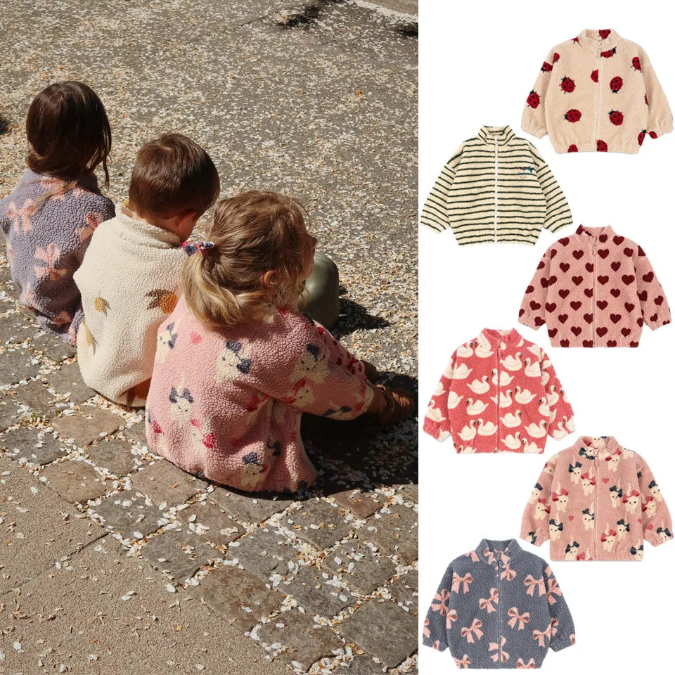 25 Winter New Children's Warm Coat  Cute Printed Bow Lamb Wool Coat for Boys and Girls Baby Girl Winter Clothes