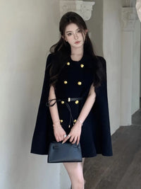 Double-breasted Elegant Woolen Coats For Women Korean Fashion Casual Cloak Overcoat Ladies Loose Jacket Female Outerwears Tops