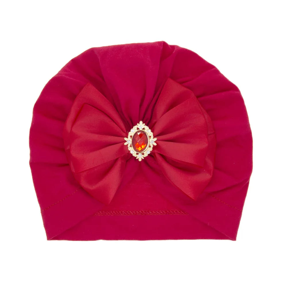 1 Pieces Children Print Baby Hat Kids Cap Newborn Girls Bowknot Diamond Photography Props Spring Autumn Beanie Infant Props