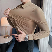 Plus Size 4XL-M High Elasticity Seamless Shirts Men Long Sleeve Slim Casual Luxury Shirt Social Formal Dress Shirts