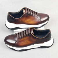 Luxury Handmade Genuine Cowhide Leather Casual Oxfords Mens Dress Shoes Height Increasing Lace-up Flat Sneakers for Men
