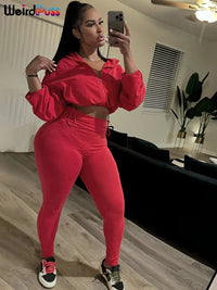 Weird Puss Women Tracksuit 2 Piece Set 2024 Autumn Casual Zip Thin Drawstring Jacket+Leggings Matching Streetwear Sporty Suit