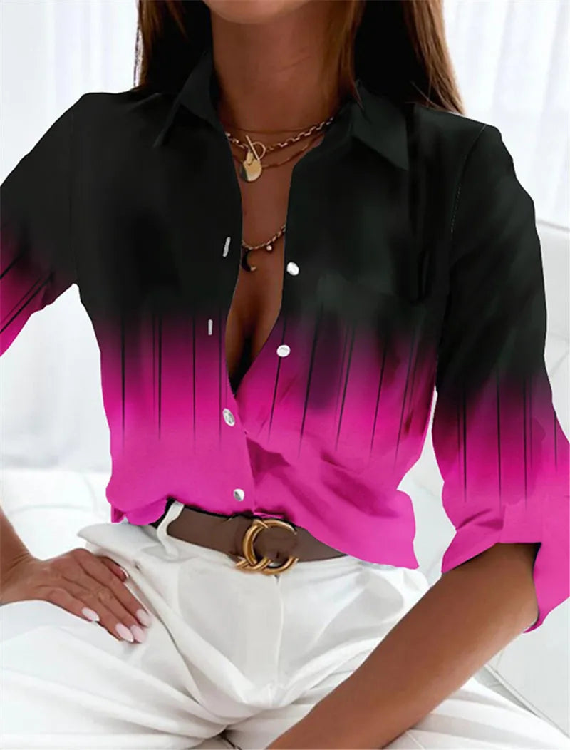 Fashion Gradient Pattern 3D Print Women Long Sleeve Shirts Spring Autumn Holiday Casual Street Ladies Blouse Women's Clothing