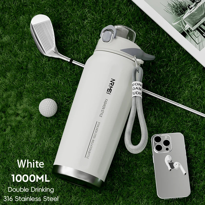 One Button Open Water Bottle with Lifting Rope, Large Capacity Stainless Steel Thermos Bottle,Outdoor Sport Vacuum Flasks