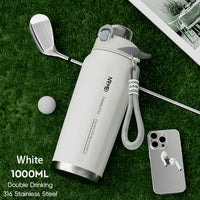 One Button Open Water Bottle with Lifting Rope, Large Capacity Stainless Steel Thermos Bottle,Outdoor Sport Vacuum Flasks