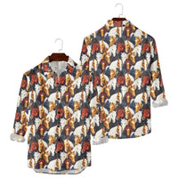 Hawaiian Button Up Shirts Equestrian Bloom Horse Floral Printed Full Sleeve Streetwear Casual Men Summer Vacay Beach Parties