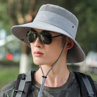 UPF 50+ Wide Brim Fisherman Hat Mesh Breathable Sun Hat for Fishing Hiking Outdoor Windproof Sunscreen Cap 56-59cm Hats for Men