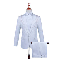 2025 New Black and White Hot Diamond Suits for Men 2-piece,Male Group Chorus/Singer Host/Anchor Dress Performance MC Blazer+Pant