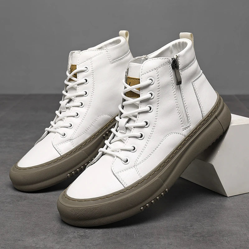 2024 Men's Spring and Autumn White Sneakers, New Trendy Versatile High-Top Sneakers, Summer Fashionable Casual Men's Shoes, Breathable and Wear-Resistant Sneakers