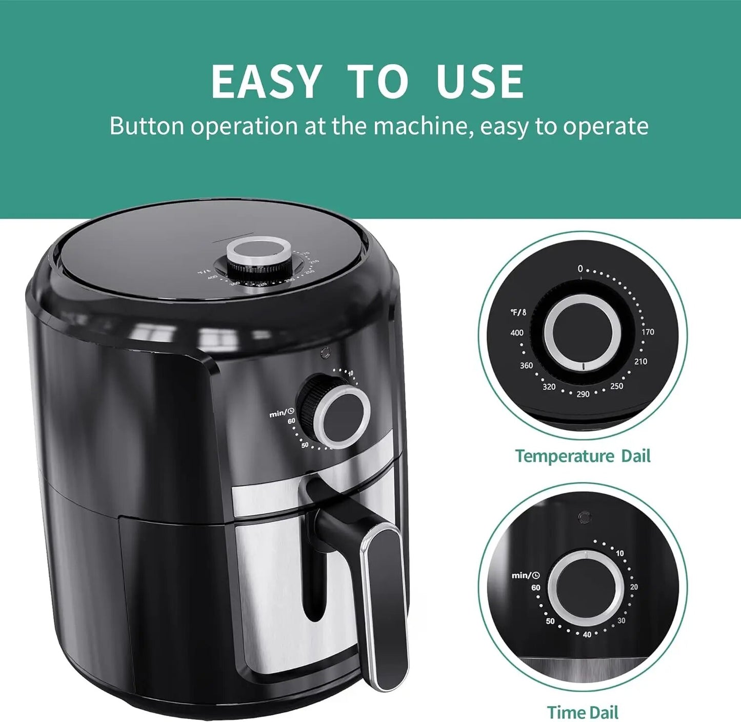 Air Fryer Oilless Cooker with Temperature and Time Control, 75 Recipes Auto Shut Off Feature, 1-Year Warranty, 1300W (Black)