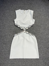 2025 Women Celebrity Sexy Sleeveless Hollow Out Diamonds White Midi Bodycon Dress Elegant Evening Club Party Outfit