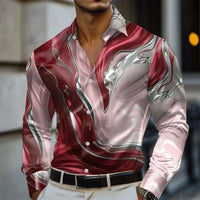 Men's shirt abstract liquid art 3D print shirt, spring and autumn lapel long-sleeved shirt, fashionable casual men's top