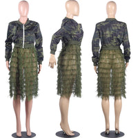 Camouflage Bomber Jacket Women Autumn Winter Streetwear Harajuku Jackets Layered Ruffle Long Coat Outwear Chaquetas